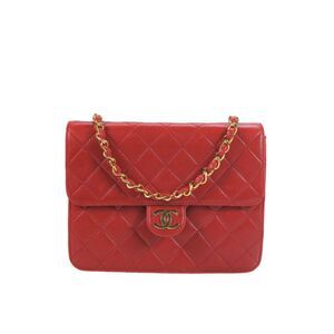 Chanel Womens Leather Quilted Classic Flap Shoulder Handbag Red Lambskin